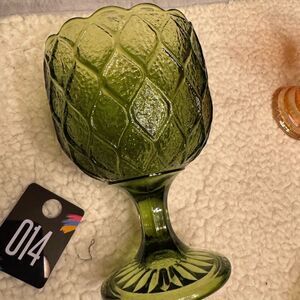 Vintage Green pressed Goblet Diamond Waffle pattern